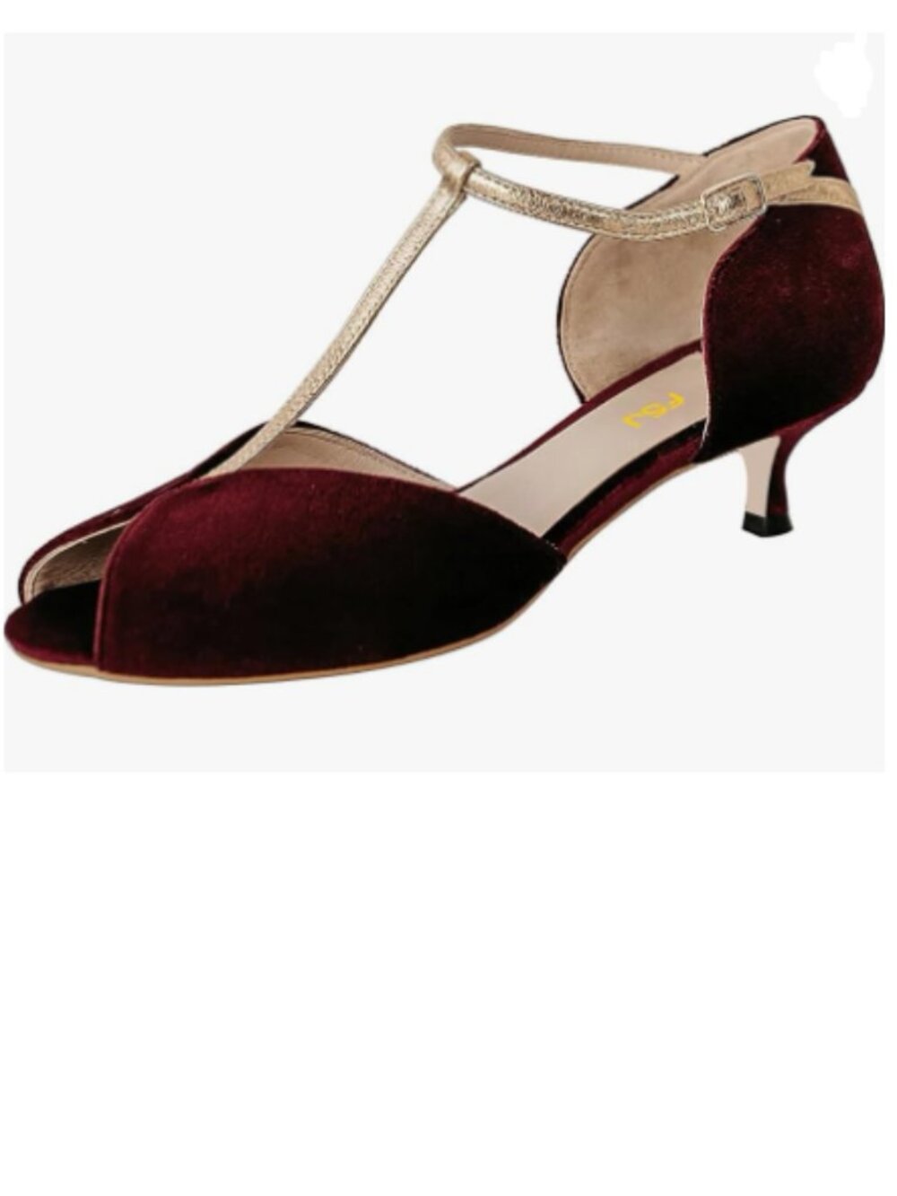 FSJ Wine Kitten Heel D'Orsay Dress Pumps T-Strap Peep Toe Ankle Strap Sandals